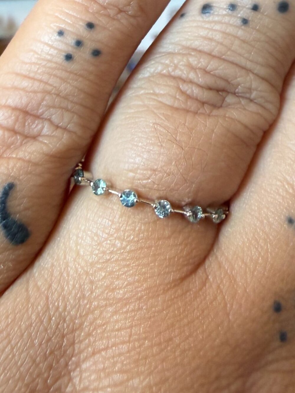 Melanie Casey Petite Sapphire Distance Band Teal 14K White Gold Size 9.5